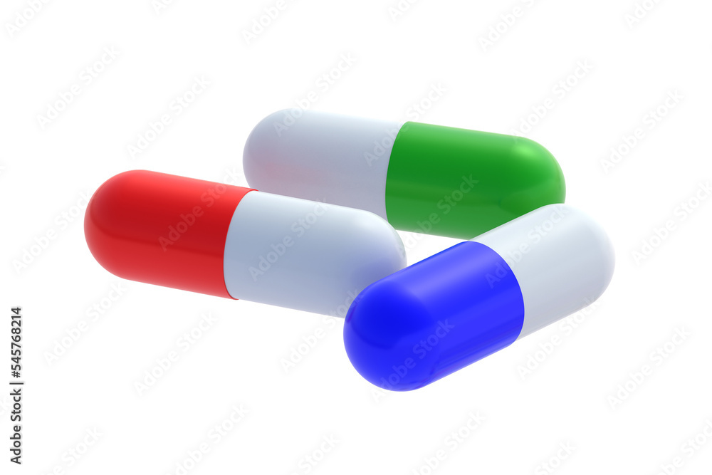 Pills isolated on white background. 3d render Pills isolated on white background. 3d render