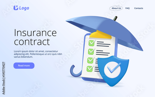 3D render illustration Insurance agent web banner or landing page. Idea of protection of property and life from damage.