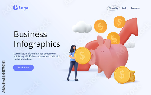 3D People investing their money in venture fund render vector illustration. Business people financing high potential.