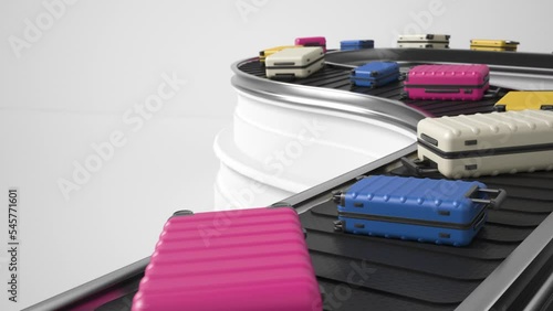 Wallpaper Mural Various suitcases moving along a luggage conveyor belt on a white background. The arrival area of the passenger terminal of the international airport. Looped video Torontodigital.ca