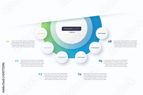 Six option circle infographic design template. Vector illustration