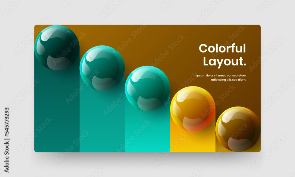 Isolated realistic spheres landing page illustration. Minimalistic corporate cover design vector template.