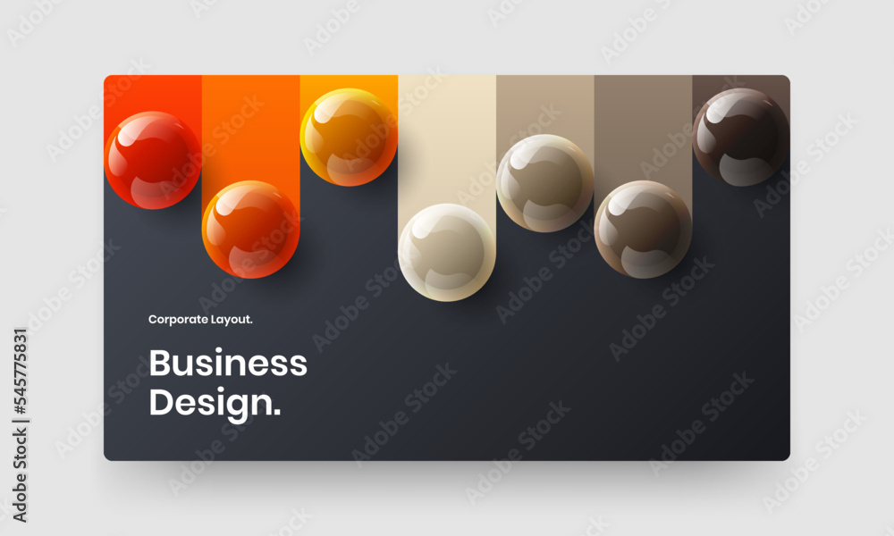 Modern 3D spheres site screen template. Original company cover vector design concept.