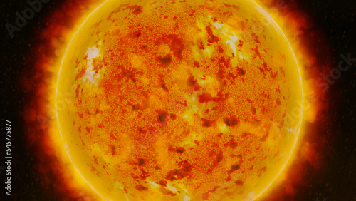 Closeup 3d render of a sun or a star with sunspots and detailed corona.  photo
