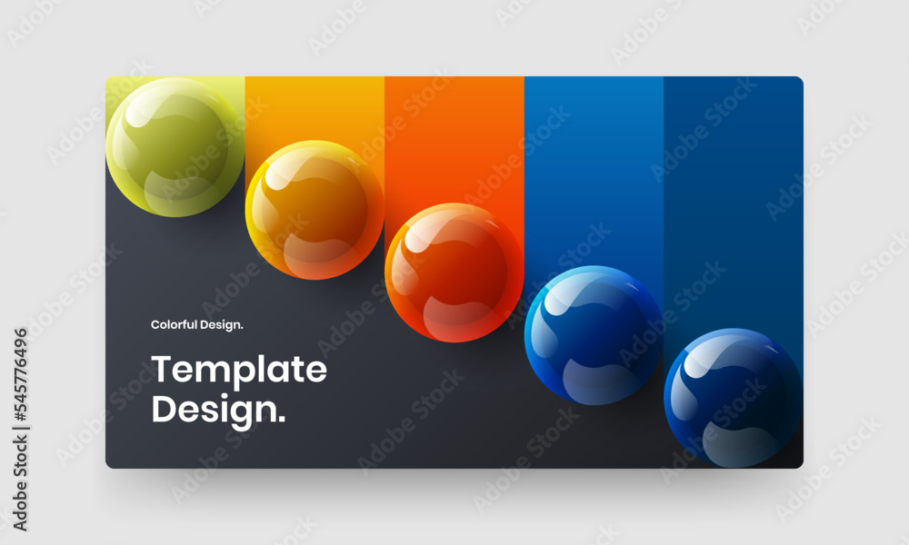 Trendy journal cover design vector illustration. Isolated realistic spheres site template.