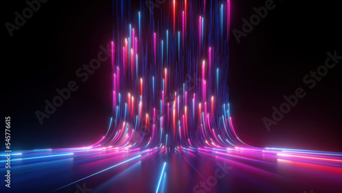 Obraz na plátne 3d render, abstract pink blue neon background