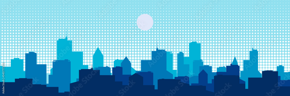 Beautiful city landscape. Flat style. Long downtown background design. Nature vector illustration. Suitable for landing pages, banner, web, wall painting and posters.