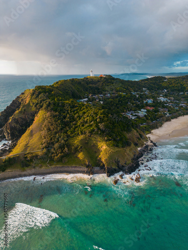 Fotografering Aerial view of Cape Byron Lighthouse in the morning, Byron Bay, Australia