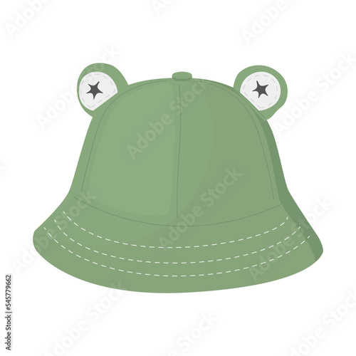 Children's summer hat. Hat in the shape of a frog. Bright green hat for girls and boys. Cute hat with eyes