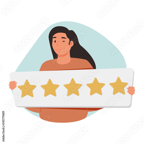 People Characters Giving Five Star Feedback. Vector customer review concepts.