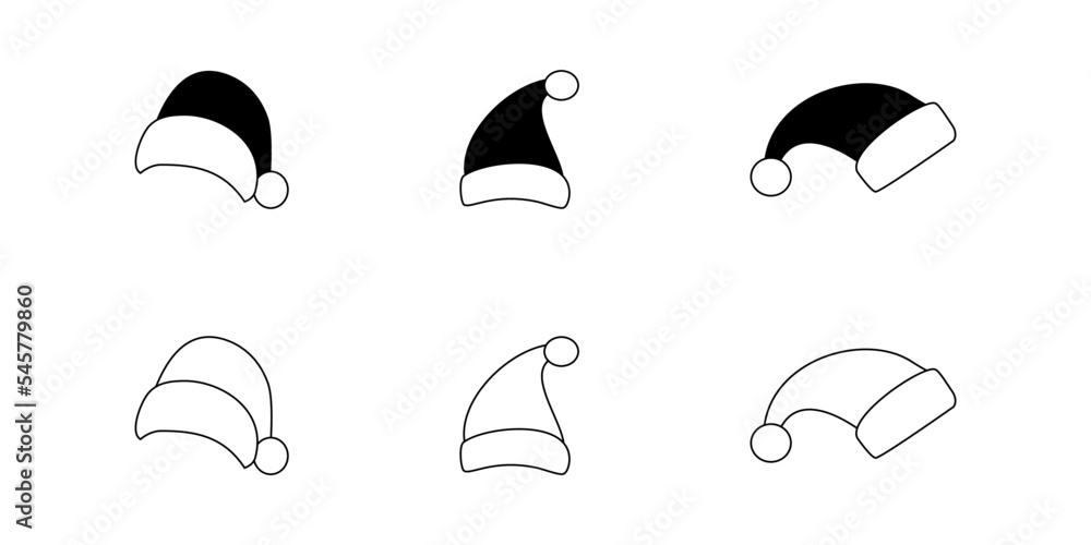 Collection of Santa Claus hats isolated on white background. Set. Vector realistic illustration. Collection of Santa Claus hats isolated on white background. Set. Vector realistic illustration.