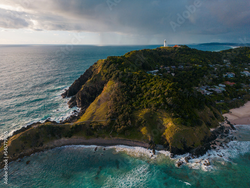 Billede på lærred Aerial view of Cape Byron Lighthouse in the morning, Byron Bay, Australia