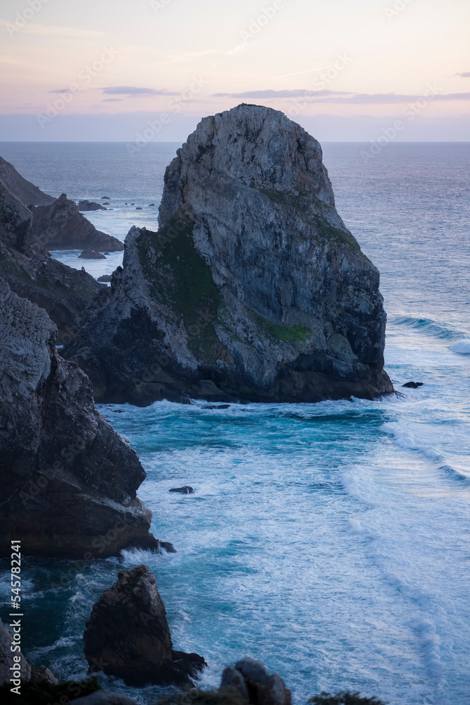 View of the cliffs and the ocean surf on the Portuguese Atlantic coast.