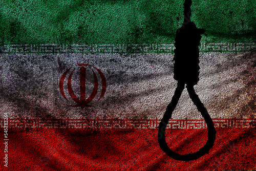 Iranian flag with the hangman's noose silhouette. Capital punishment.