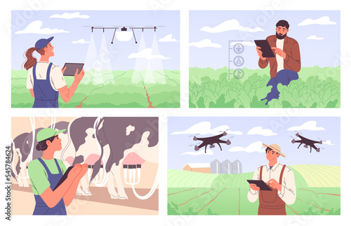 Farmers use new technologies in agriculture.