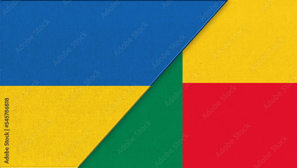 Flag of Ukraine and Benin - 3D illustration. Ukrainian and Beninian relations Flag of Ukraine and Benin - 3D illustration. Ukrainian and Beninian relations