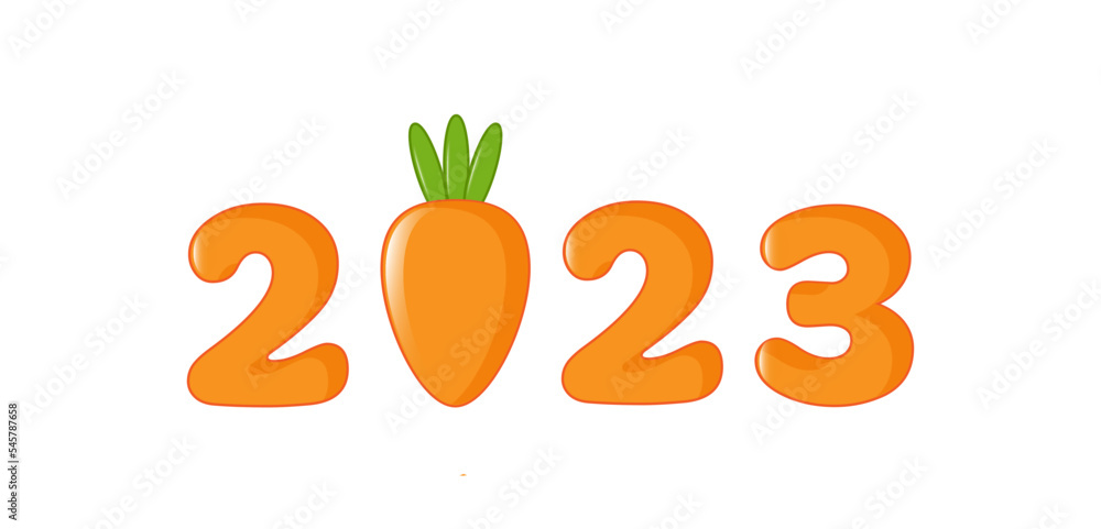 Vector illustration with rabbits, carrot vegetable food Trendy print design collection of Chinese New Year 2023 symbol, year of rabbit. Sticker pack greeting card template