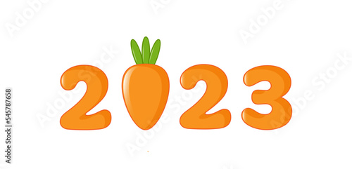 Obraz na płótnie Vector illustration with rabbits, carrot vegetable food Trendy print design collection of Chinese New Year 2023 symbol, year of rabbit. Sticker pack greeting card template w salonie