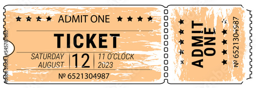 Ticket to the cinema, theater, circus, event. Ticket sketch. Peach Ticket. Retro style.