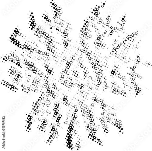Perforated outline of a weightless snowflake. Contour from pease, bullet, bubbles, mote, speckle, mottle. Imitation of duplicate bottom layer. Space for copy text. Vector.