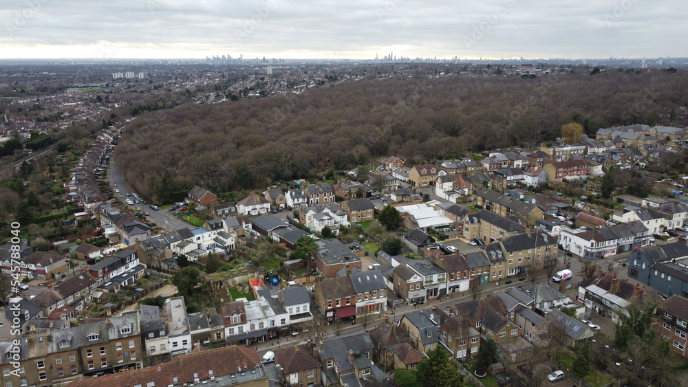 Buckhurst Hill , Essex UK drone Aerial view of Queens road area