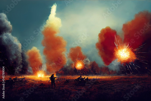Fototapeta A series of explosions on the battlefield