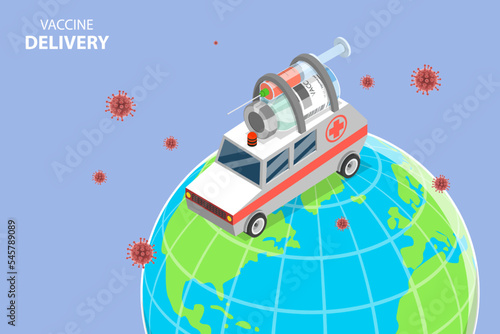 3D Isometric Flat Vector Conceptual Illustration of Vaccine Delivery, Medicines Transportation and Distribution