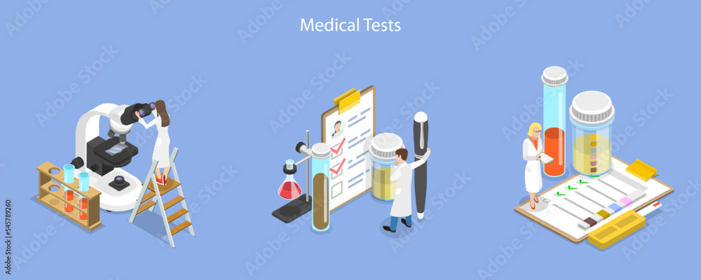 3D Isometric Flat Vector Conceptual Illustration of Medical Tests, Chemical Laboratory Analysis