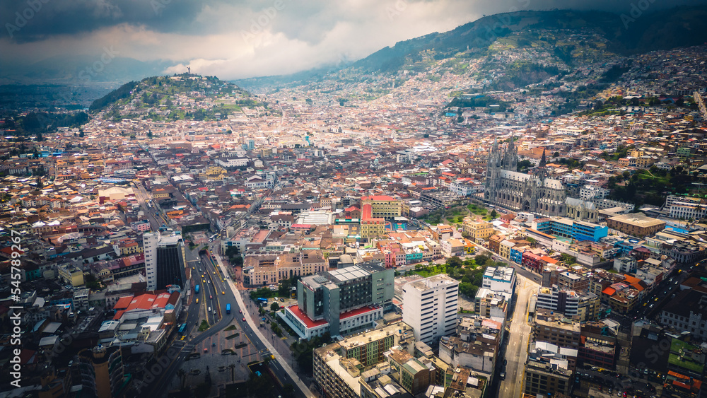 Aerial cityscape of Quito capital of Ecuador 