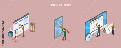 3D Isometric Flat Vector Conceptual Illustration of Schedule Planning, Appointments and Events