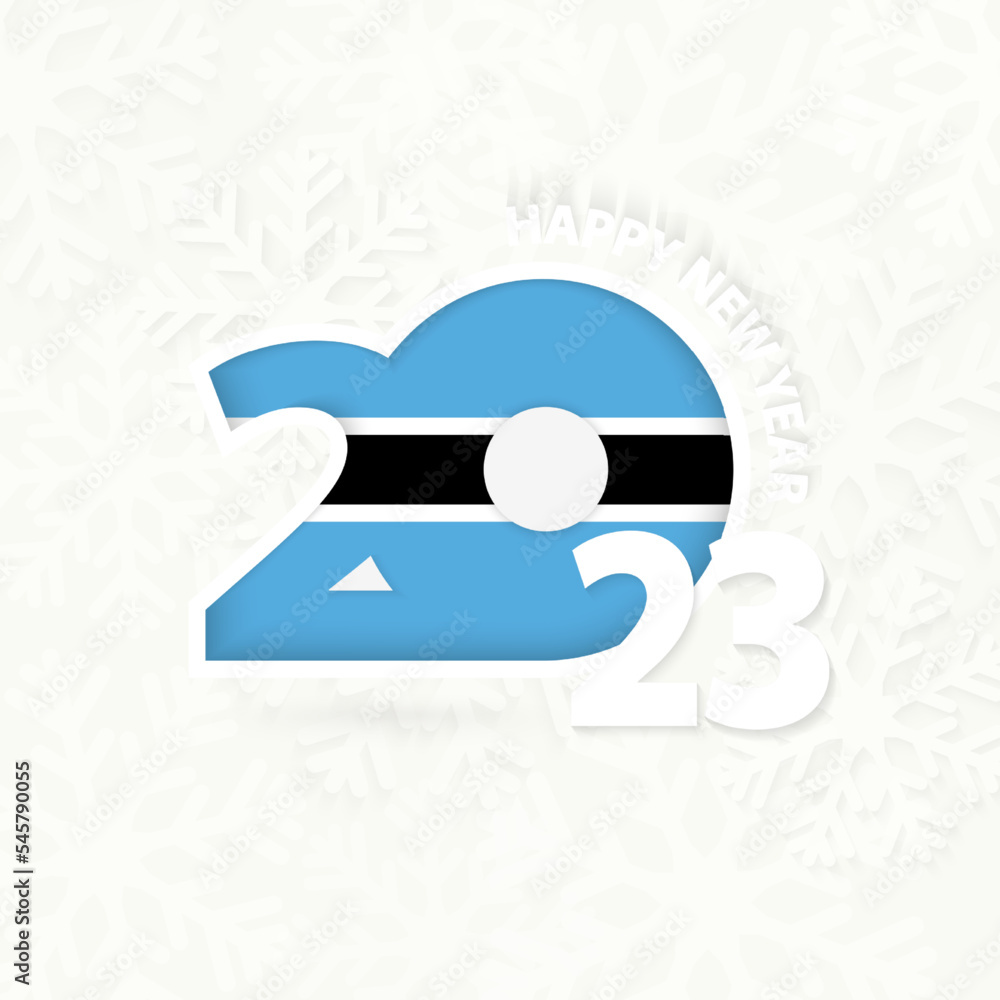 New Year 2023 for Botswana on snowflake background.