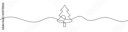 Continuous line drawing of christmas tree. Christmas tree line background. One line drawing background. Vector illustration.