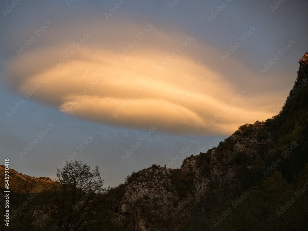 cloud shapes in the sky in sunset