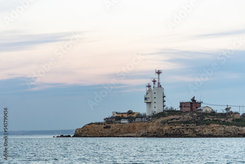 The Center for regulating the movement of ships in Sevastopol. Autumn in Sevastopol on the shore.