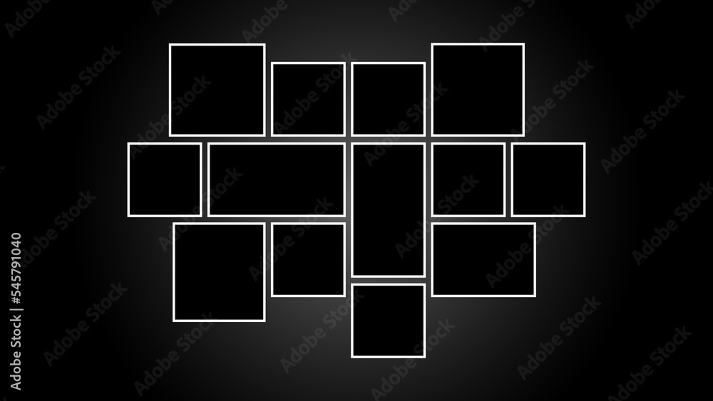 Collage empty frames on a style gradient background. Templates for photo parts and for the interior. Vector illustration. Collage empty frames on a style gradient background. Templates for photo parts and for the interior. Vector illustration.
