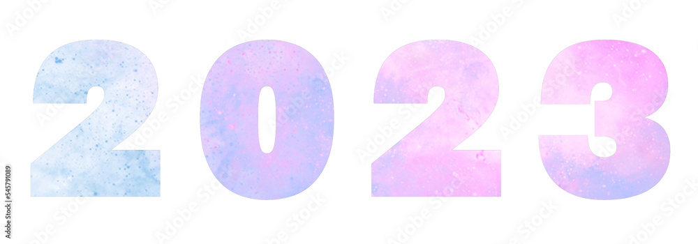 Lettering 2023 as a pink-blue abstract background on a white background Lettering 2023 as a pink-blue abstract background on a white background