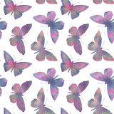 Abstract seamless pattern, watercolor butterflies.