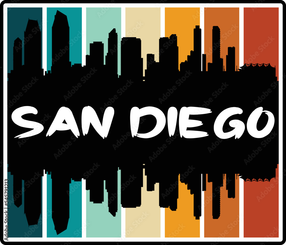 San Diego California USA Skyline Sunset Travel Souvenir Sticker Logo Badge Stamp Emblem Coat of Arms Vector Illustration EPS