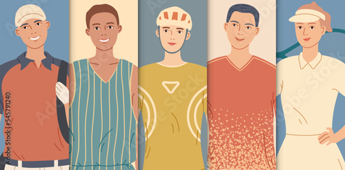 People sport. Diverse sportsmen and sportswomen Portraits of female and male athletes