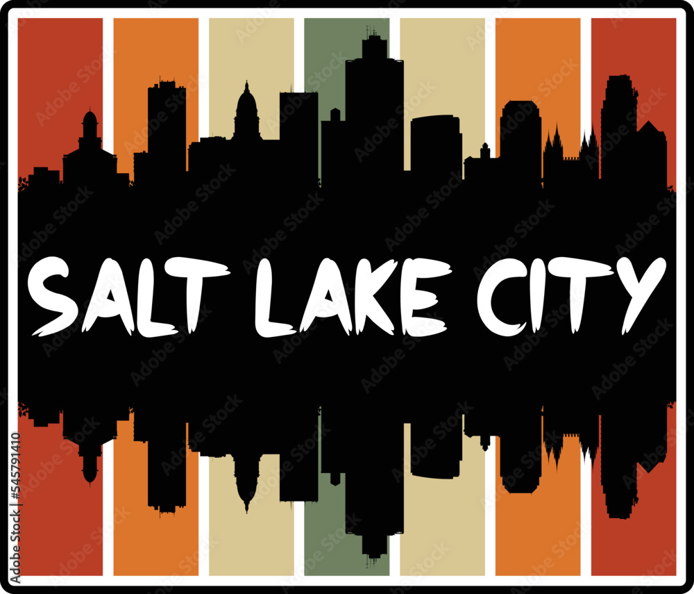 Salt Lake City Utah USA Skyline Sunset Travel Souvenir Sticker Logo Badge Stamp Emblem Coat of Arms Vector Illustration EPS