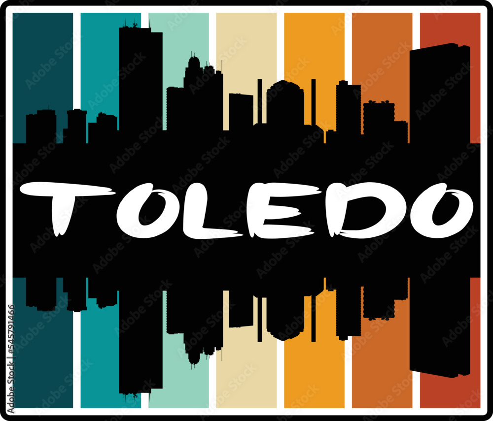 Toledo Ohio USA Skyline Sunset Travel Souvenir Sticker Logo Badge Stamp Emblem Coat of Arms Vector Illustration EPS