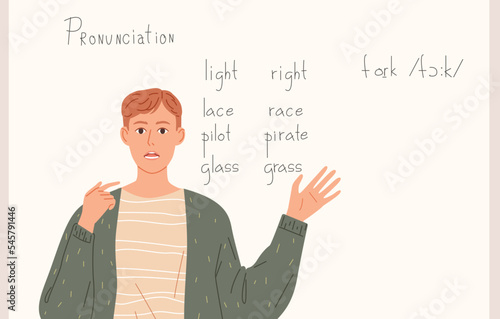 English teacher shows how to pronounce sounds correctly
