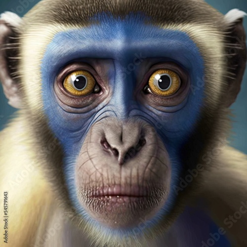 animal monkey blue face and yellow eyes without borders