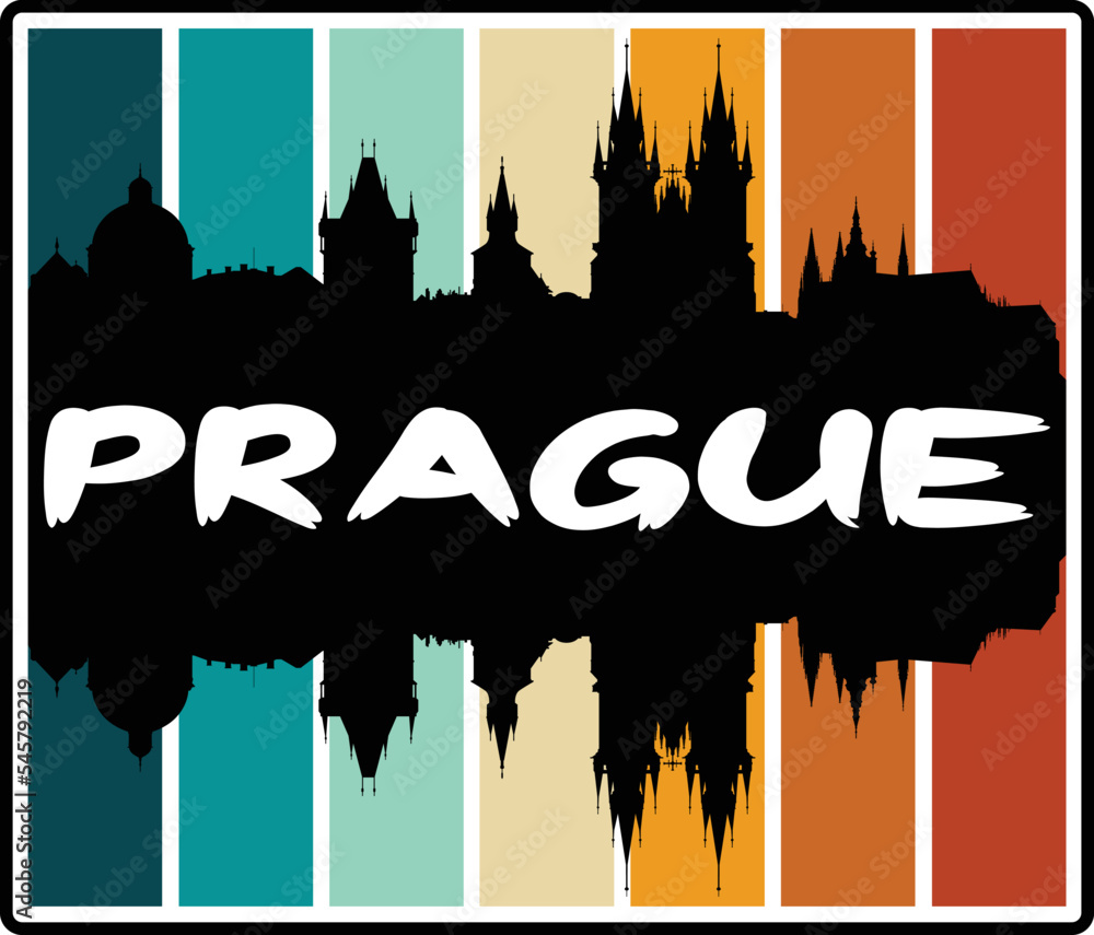 Prague Czechia Skyline Sunset Travel Souvenir Sticker Logo Badge Stamp Emblem Coat of Arms Vector Illustration EPS