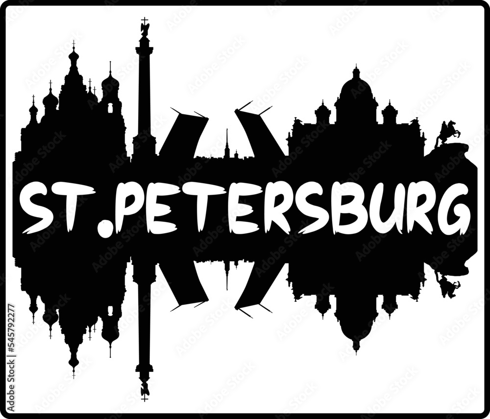 St.Petersburg Russia Skyline Sunset Travel Souvenir Sticker Logo Badge Stamp Emblem Coat of Arms Vector Illustration EPS