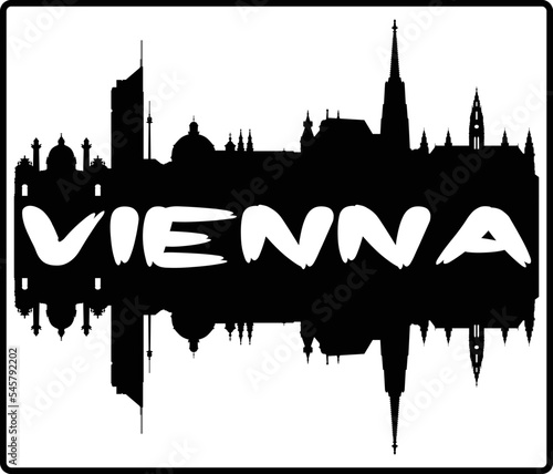 Vienna Austria Skyline Sunset Travel Souvenir Sticker Logo Badge Stamp Emblem Coat of Arms Vector Illustration EPS