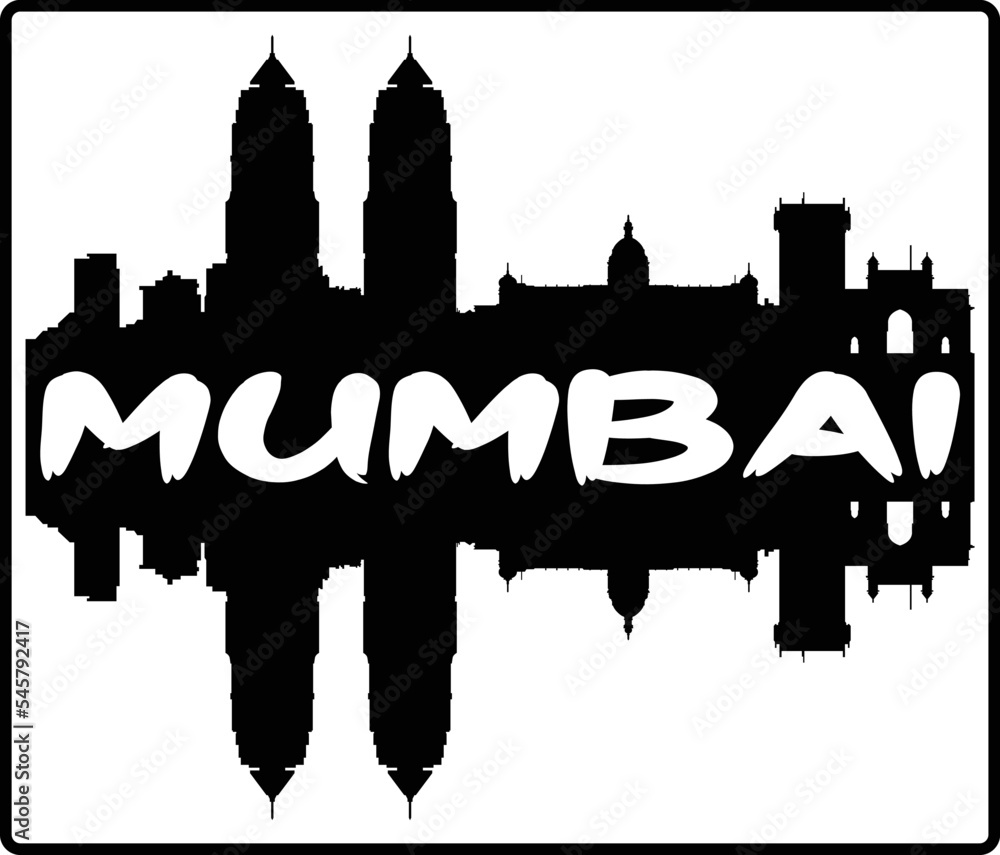 Mumbai India Skyline Sunset Travel Souvenir Sticker Logo Badge Stamp Emblem Coat of Arms Vector Illustration EPS