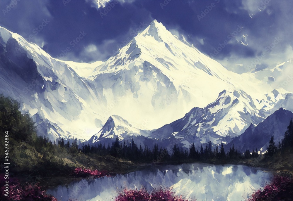 snow covered mountain landscape illustration