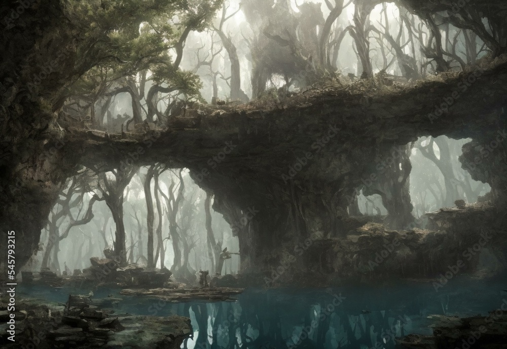 fantasy landscape forest scene illustration fantasy landscape forest scene illustration