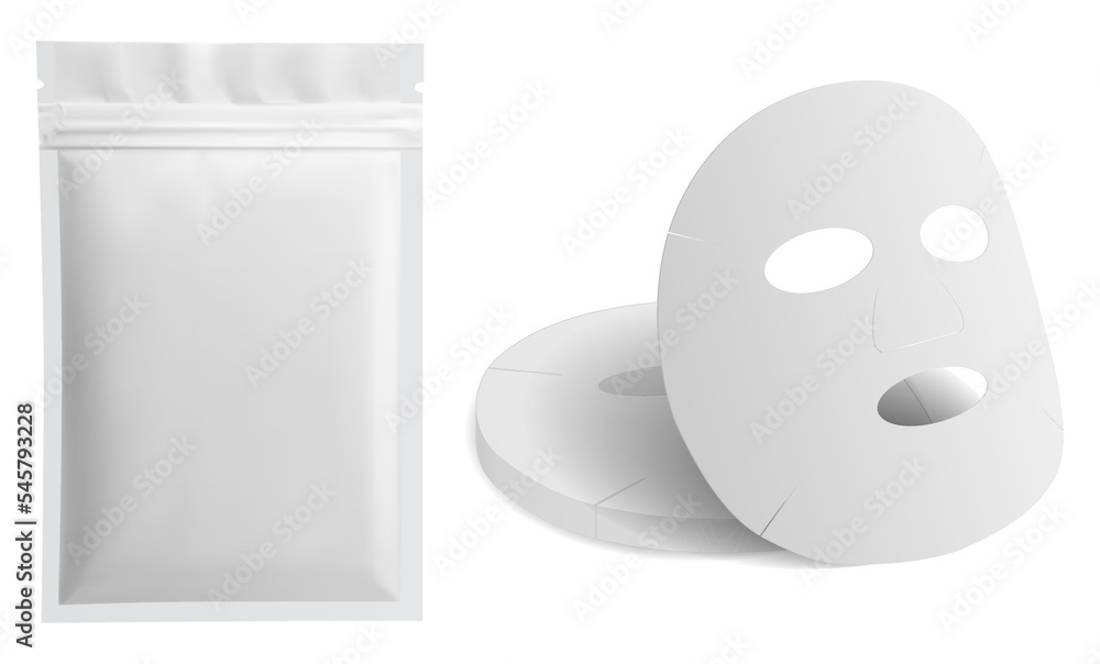 Vetor de Facial mask sheet, vector package design. Sachet blank mockup